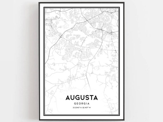 Augusta Map Print Poster Wall Art Ga City Georgia Street Decor Road Gift B443