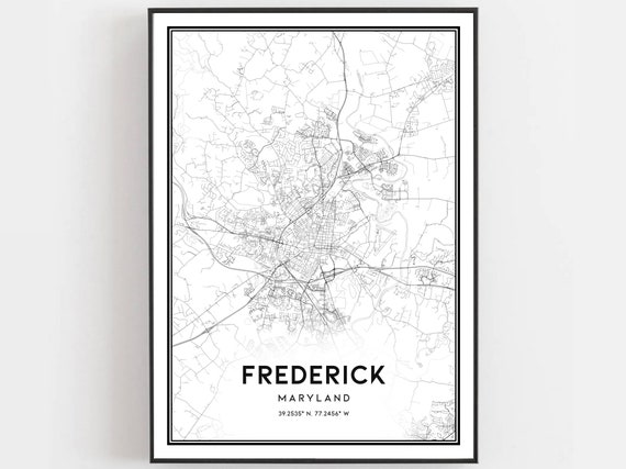 Frederick Maryland Map Art Print City Street Poster