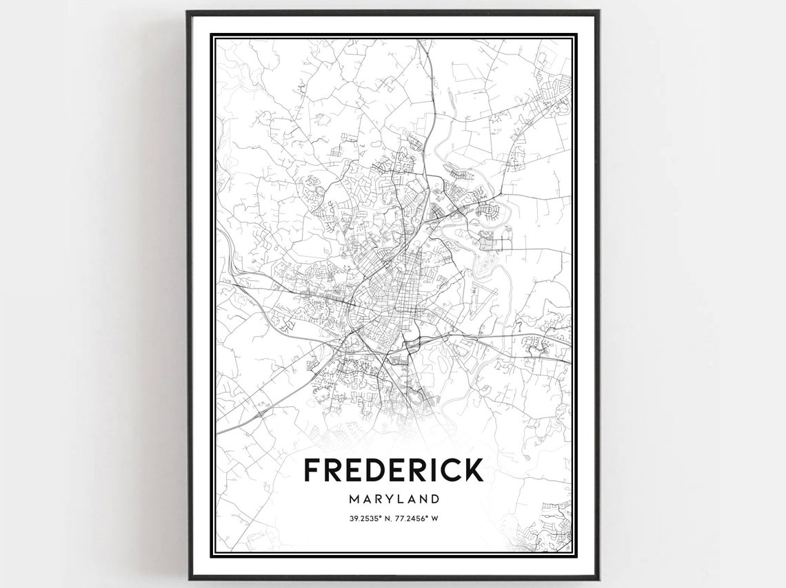 Frederick Maryland City Minimalist Street Map Coordinates Poster