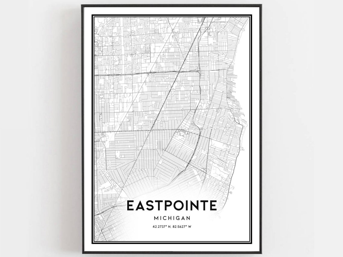 Eastpointe Michigan Street Map Minimalist Black and White Poster