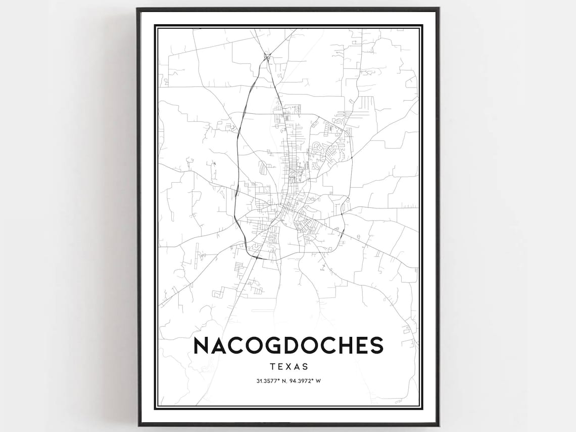 Nacogdoches Map Poster, Texas City Street Decor