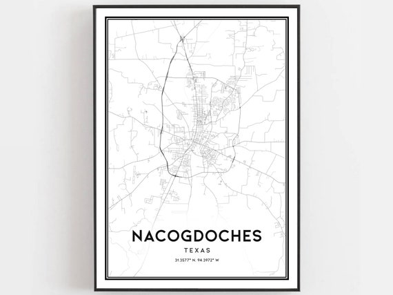Nacogdoches Map Poster, Texas City Street Decor