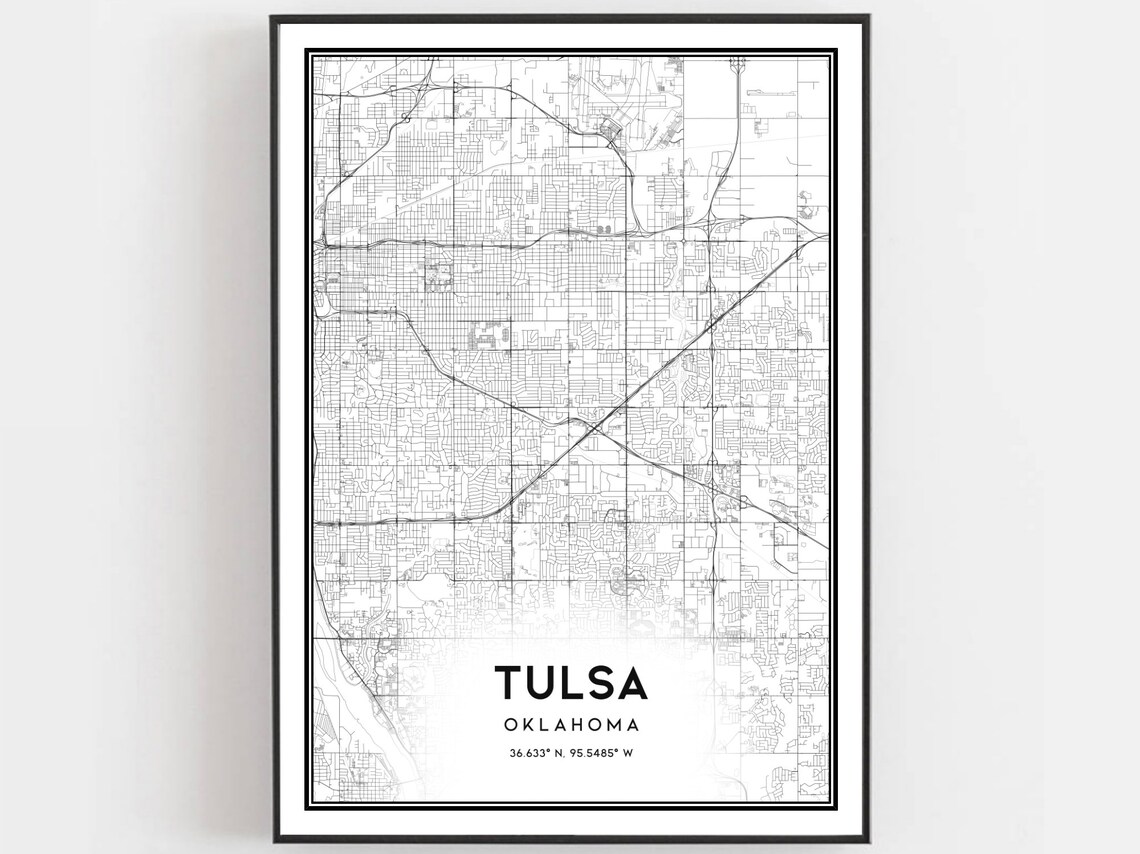 Tulsa Map Poster Print, Oklahoma Street Decor