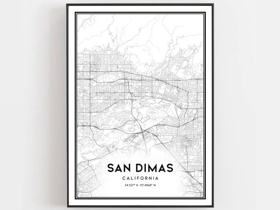 San Dimas Map Print Poster Wall Art Ca City Street Decor Road Gift B1769