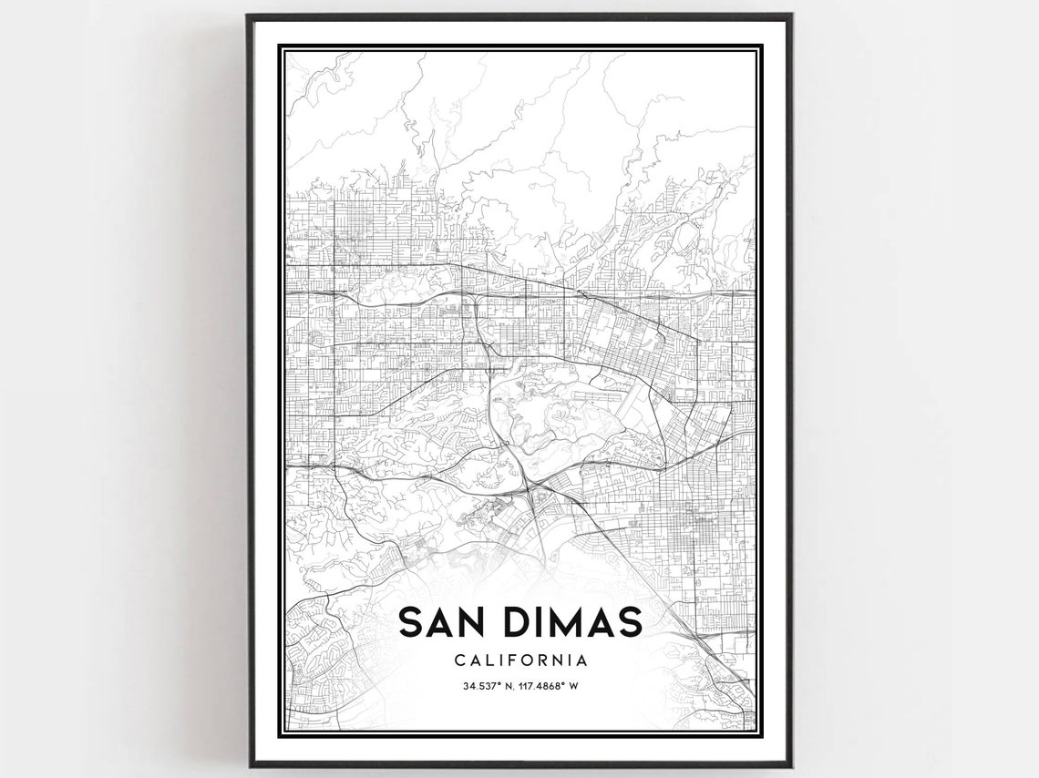 San Dimas California Street Map Art Coordinates Modern Home Poster