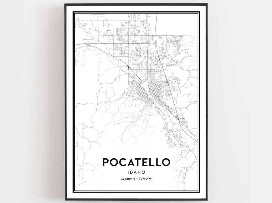 Pocatello Idaho Minimalist Black and White Street Map Poster