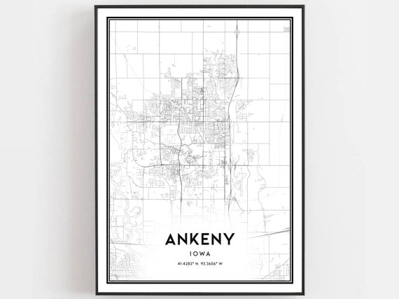 Ankeny Map Poster Print, Iowa Street Decor