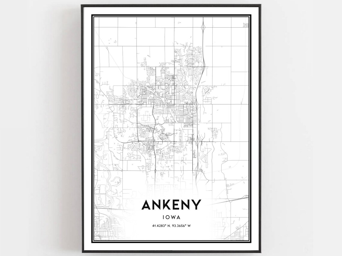 Ankeny Map Poster Print, Iowa Street Decor