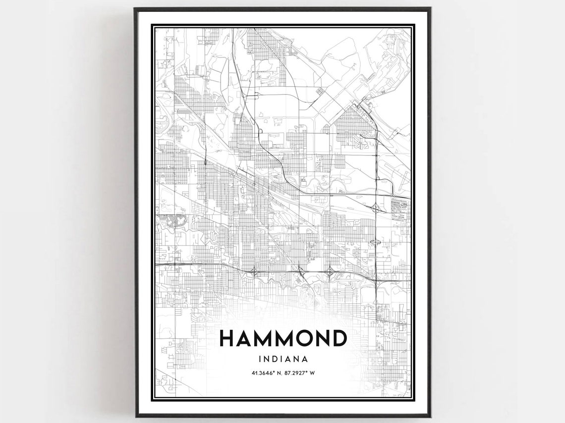 Hammond Map Print, Indiana Street Decor