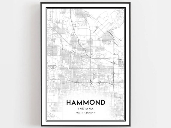 Hammond Map Print, Indiana Street Decor