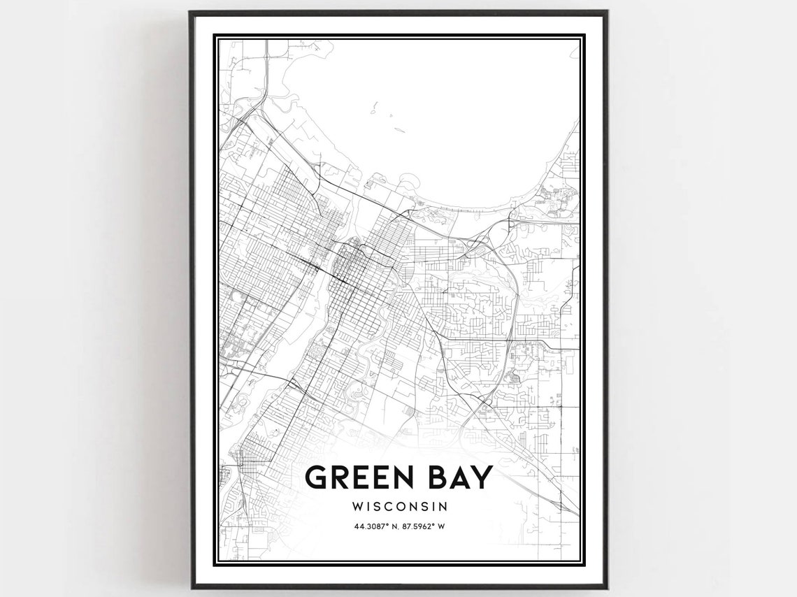 Green Bay Wisconsin City Street Map Art Print With Coordinates