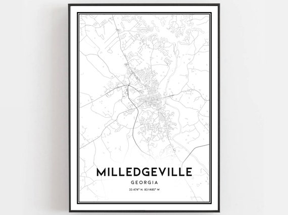 Milledgeville Map Poster Print, Georgia Street Decor