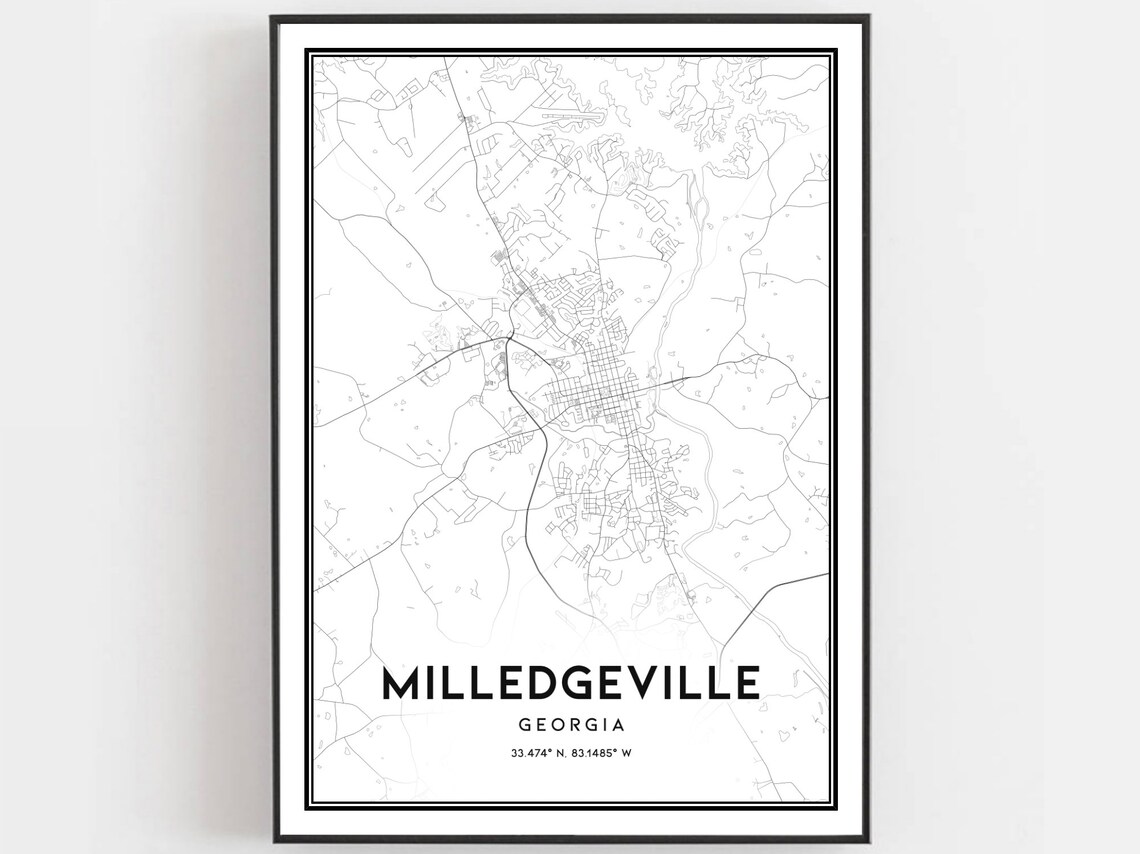 Milledgeville Map Poster Print, Georgia Street Decor