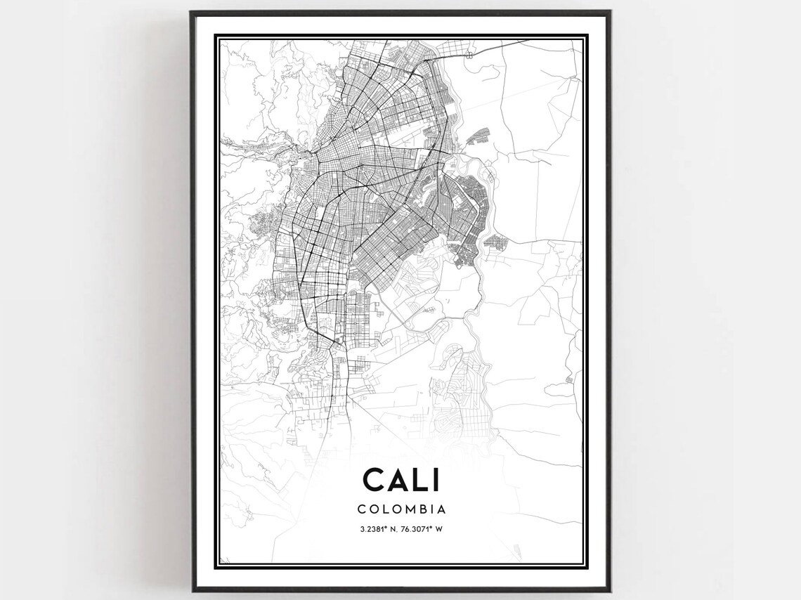 Cali Colombia Map Print, City Street Art
