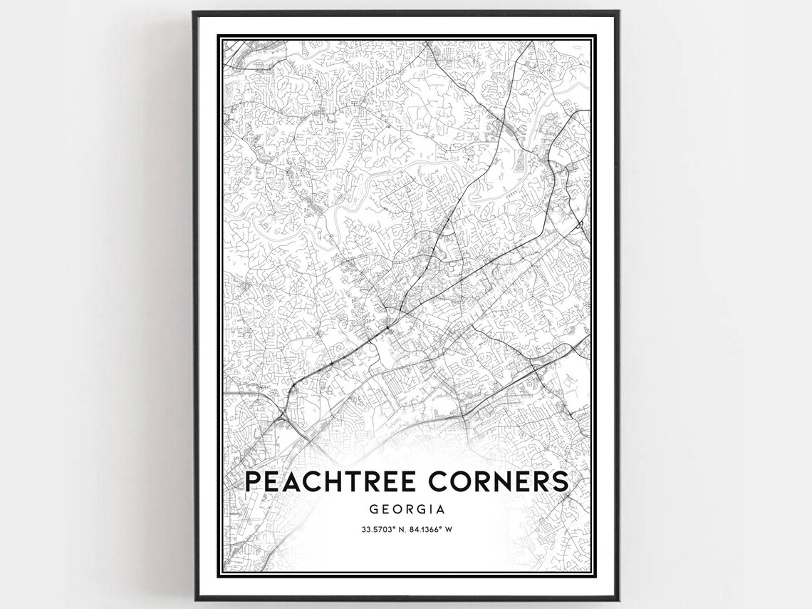 Peachtree Corners Georgia City Map Black White Modern Minimalist Art Print