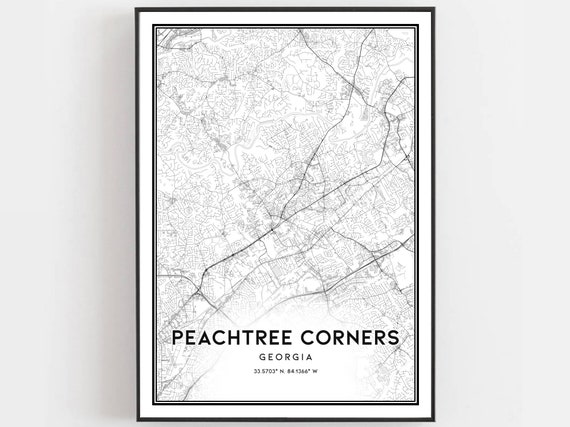 Peachtree Corners Map Print Poster Wall Art Ga City Georgia Street Decor Road Gift B1535