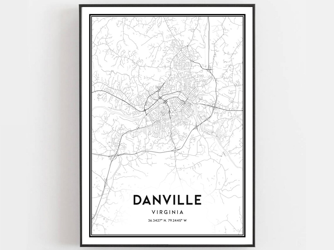 Danville Map Print Poster, Virginia Street Decor
