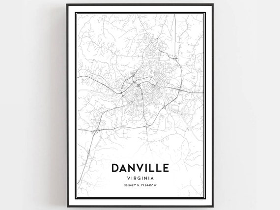Danville Map Print Poster, Virginia Street Decor