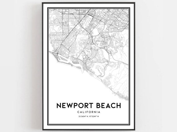 Newport Beach Map Poster Print, City Street Decor