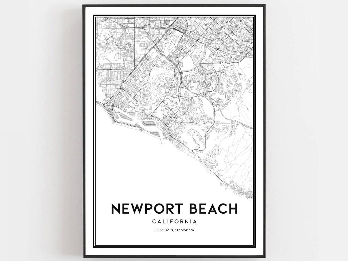Newport Beach Map Poster Print, City Street Decor