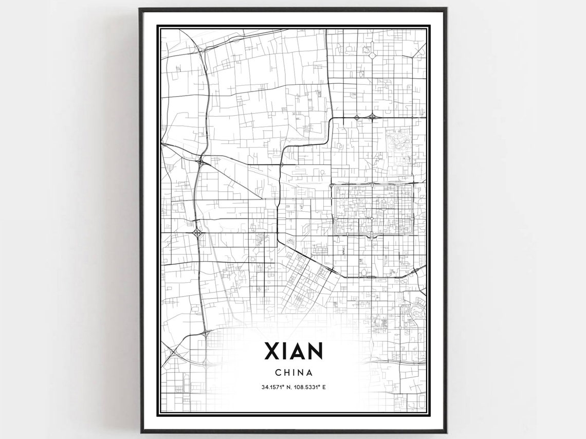 Xian China Minimalist City Street Map Wall Decor Line Art Poster