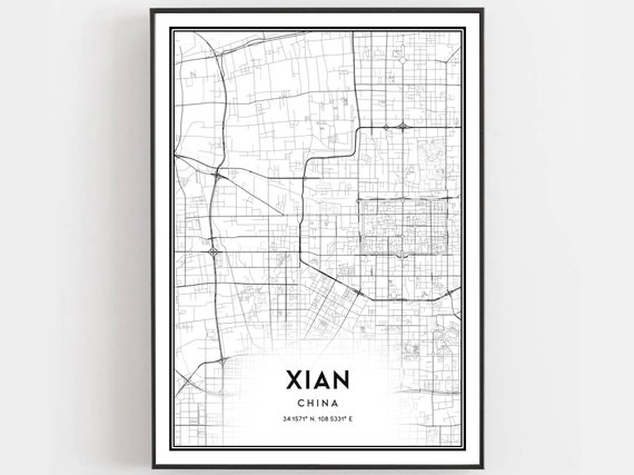 Xian Map Print Poster Wall Art City Street Decor Road Gift B68