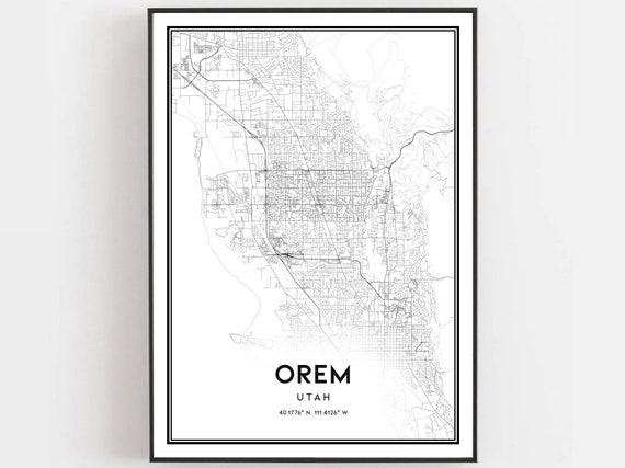 Orem Map Print Poster Wall Art Ut City Utah Street Decor Road Gift B882