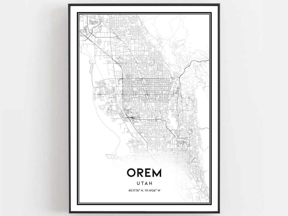 Orem Map Print Poster Wall Art Ut City Utah Street Decor Road Gift B882