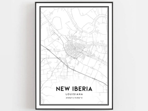 New Iberia Map Print Poster Wall Art La City Louisiana Street Decor Road Gift B1893