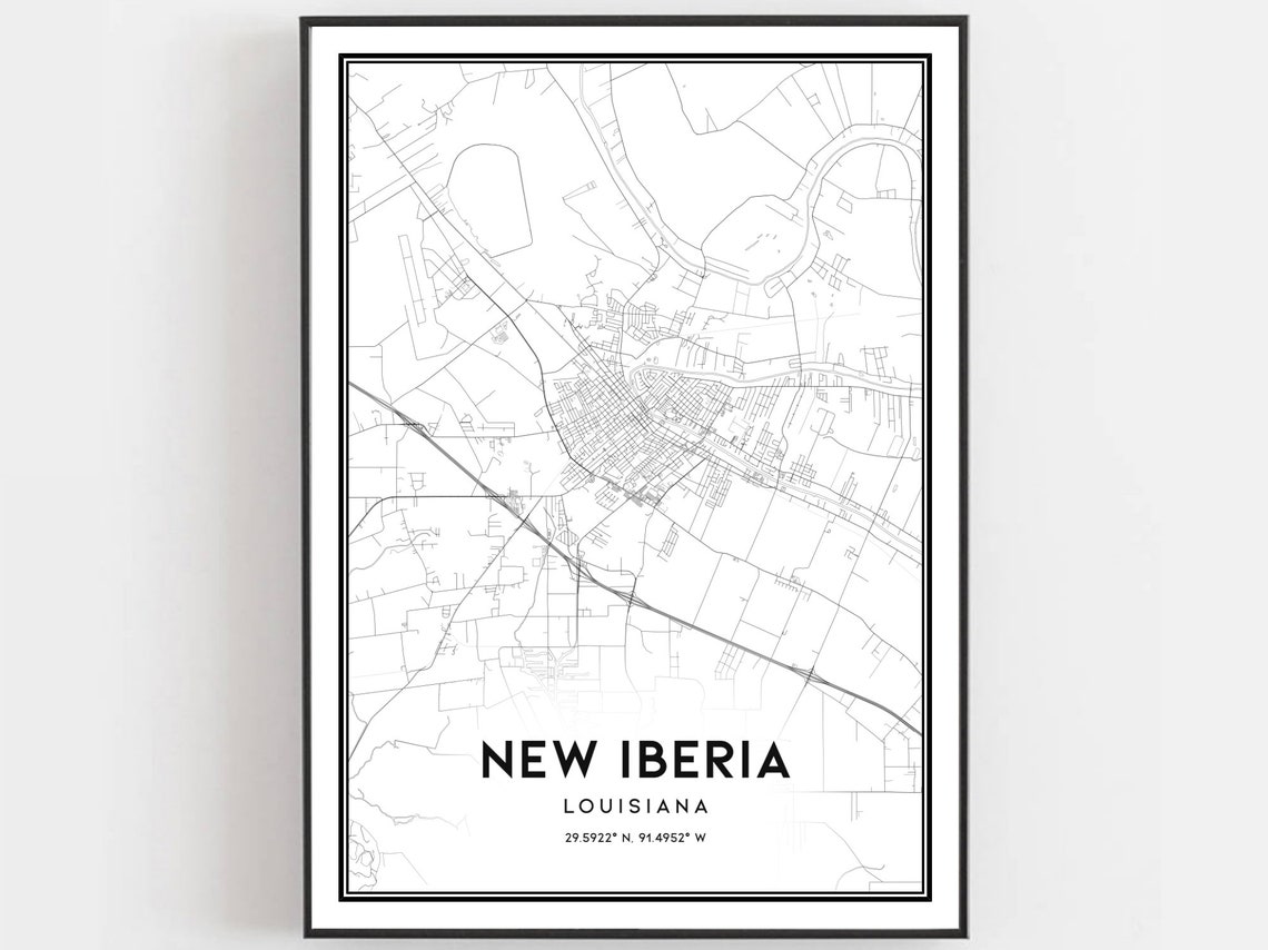 New Iberia Louisiana Street Map City Map Art Minimalist Poster