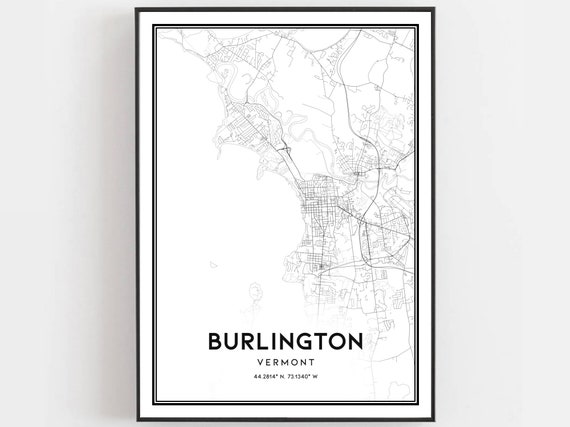 Burlington Map Print Poster Wall Art Vt City Vermont Street Decor Road Gift B835