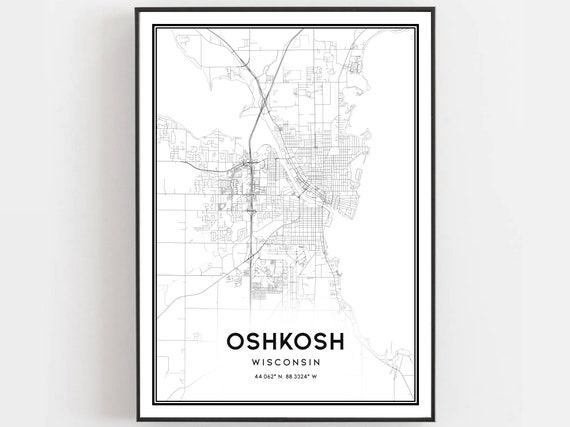Oshkosh Map Poster, Wisconsin Street Decor