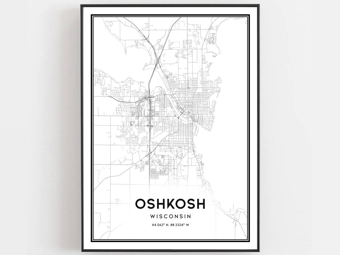 Oshkosh Map Poster, Wisconsin Street Decor