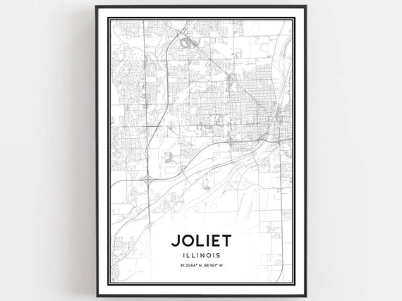 Joliet Map Print Poster Wall Art Il City Illinois Street Decor Road Gift B707
