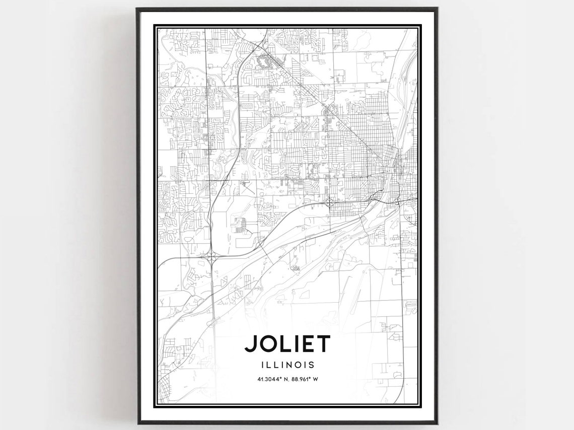 Joliet Illinois Street Map Art Coordinates Modern Home Poster