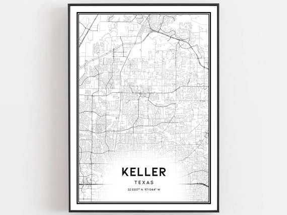 Keller Map Print Poster Wall Art Tx City Texas Street Decor Road Gift B1463