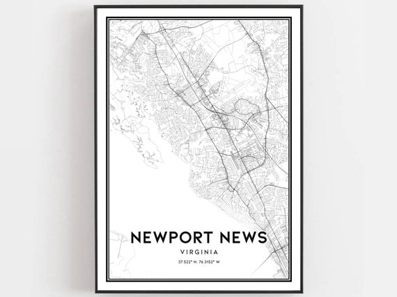 Newport News Map Print Poster Wall Art Va City Virginia Street Decor Road Gift
