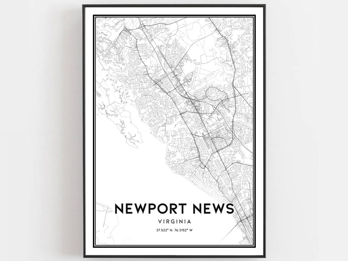 Newport News Virginia Minimalist Street Map Monochrome Line Art Poster