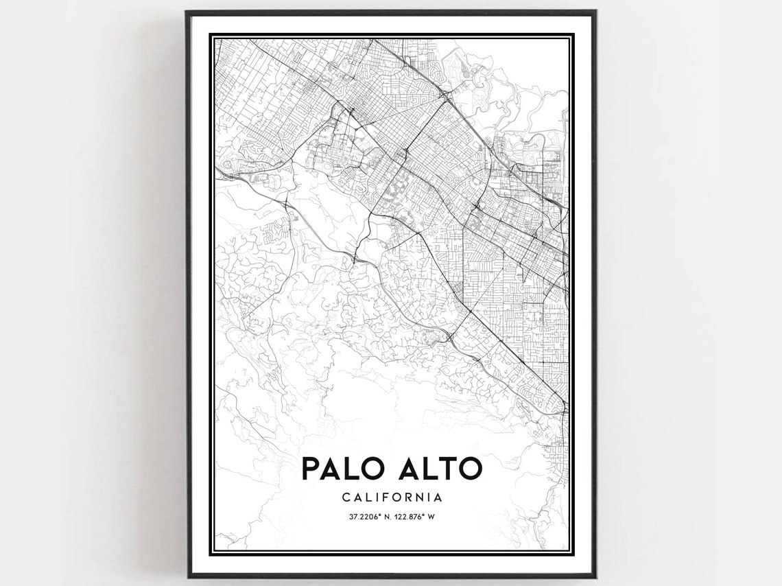 Palo Alto California Street Map Black And White Minimalist Poster