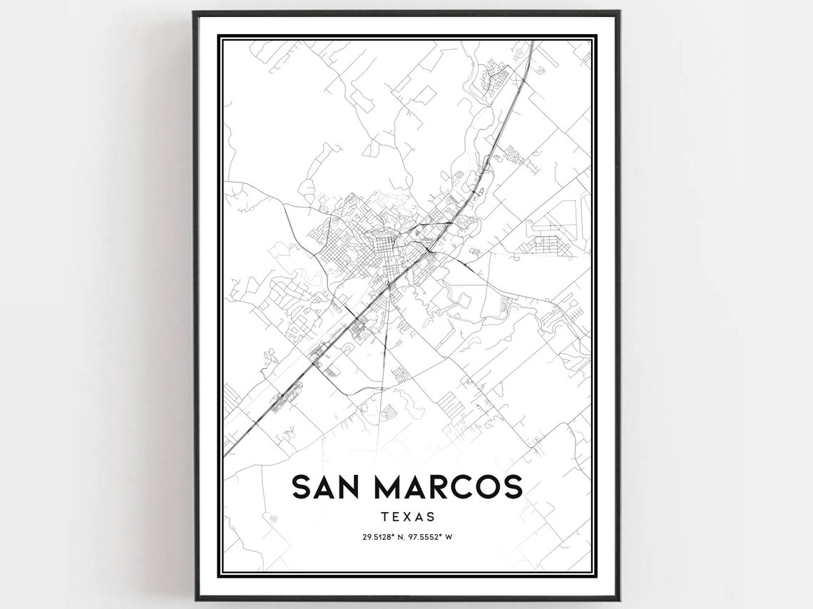 San Marcos Texas Minimalist City Street Map Wall Decor Poster