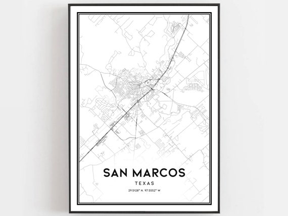 San Marcos Map Print Poster Wall Art Tx City Texas Street Decor Road Gift B1082