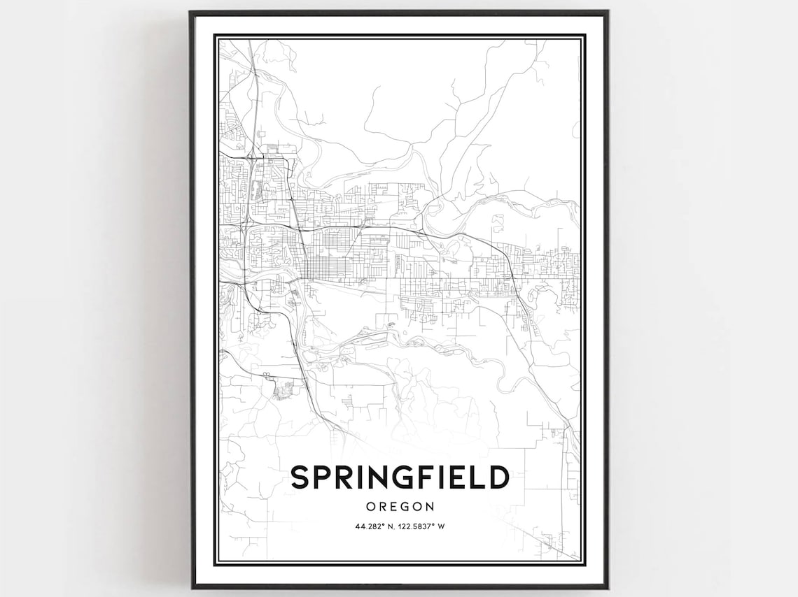 Springfield Map Poster Print, Oregon City Street Decor