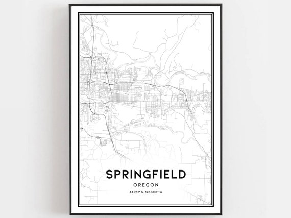 Springfield Map Poster Print, Oregon City Street Decor