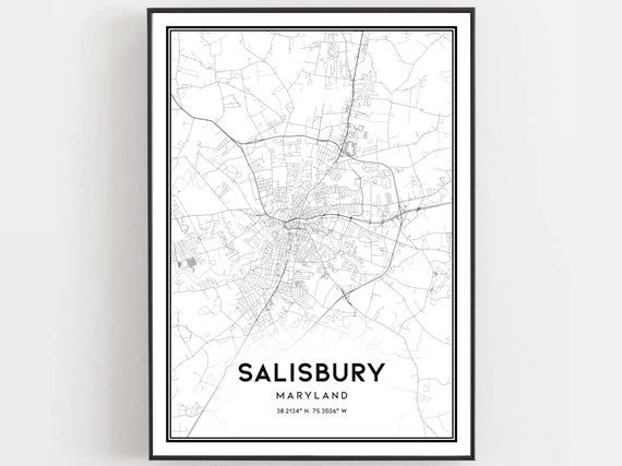 Salisbury Map Print Poster Wall Art Md City Maryland Street Decor Road Gift B840