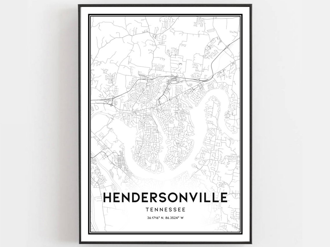 Hendersonville Tennessee Minimalist Black And White City Map Poster