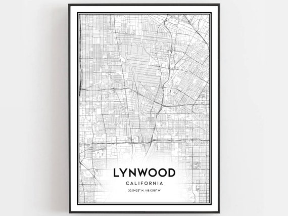 Lynwood Map Print Poster Wall Art Ca City Street Decor Road Gift B1099