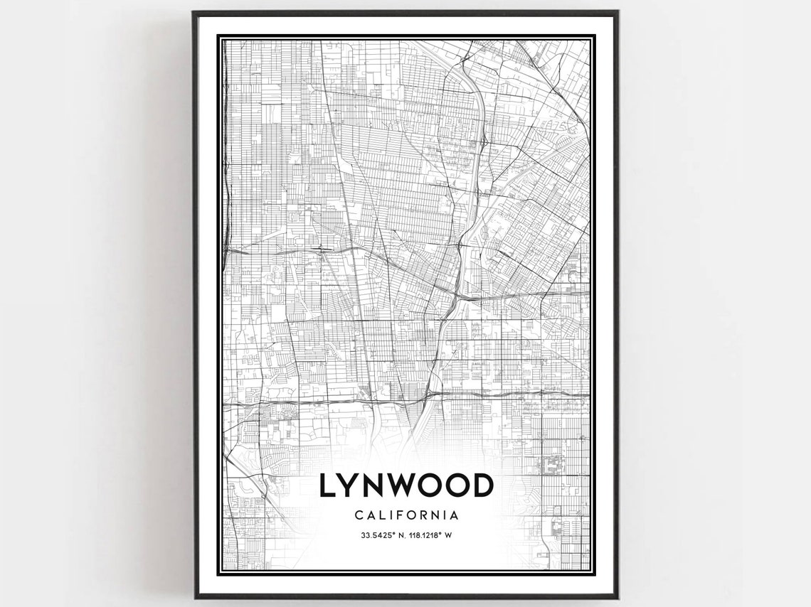Lynwood California Minimalist Black and White Street Map Art Poster