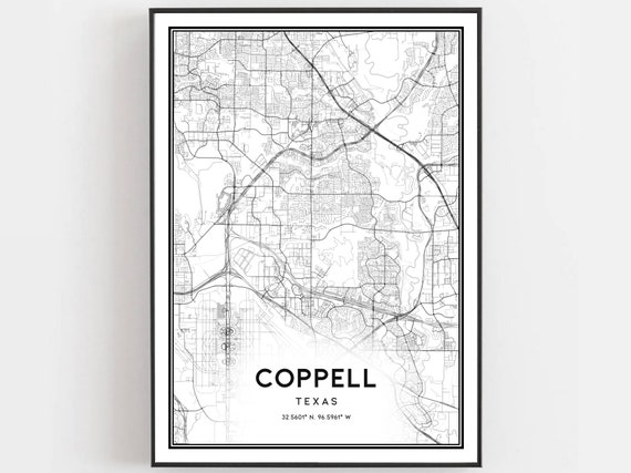 Coppell Map Print Poster Wall Art Tx City Texas Street Decor Road Gift B1572