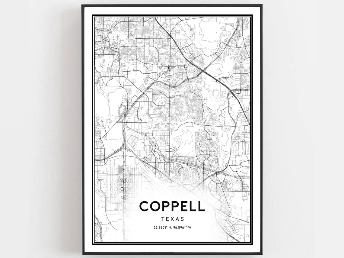 Coppell Texas Street Map Poster Minimalist Black Line Art Decor