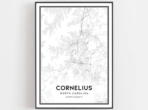 Cornelius Map Print Poster Wall Art Nc City North Carolina Street Decor Road Gift